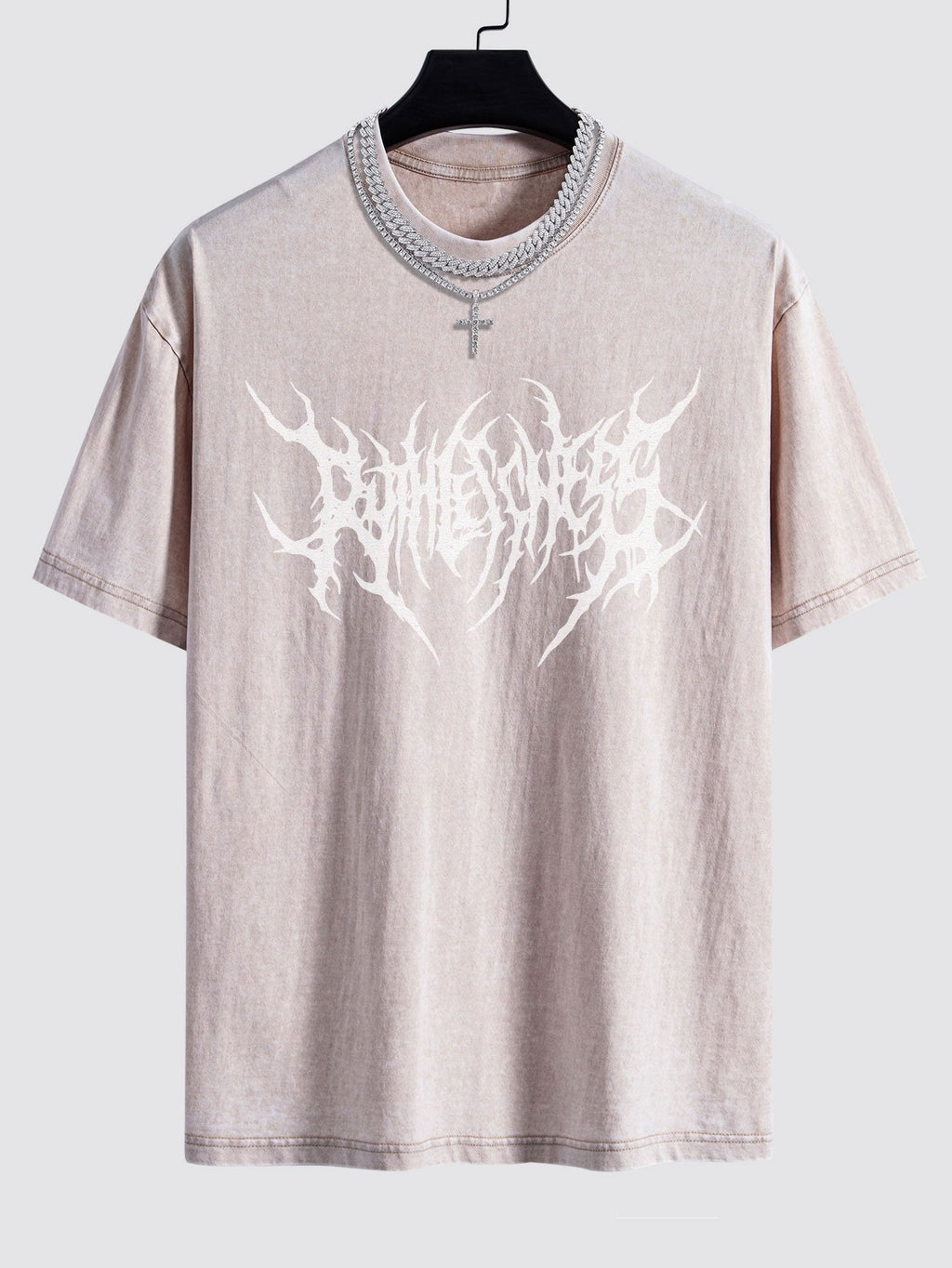 Gothic Slogan Print Washed Drop Shoulder Oversize T-Shirt
