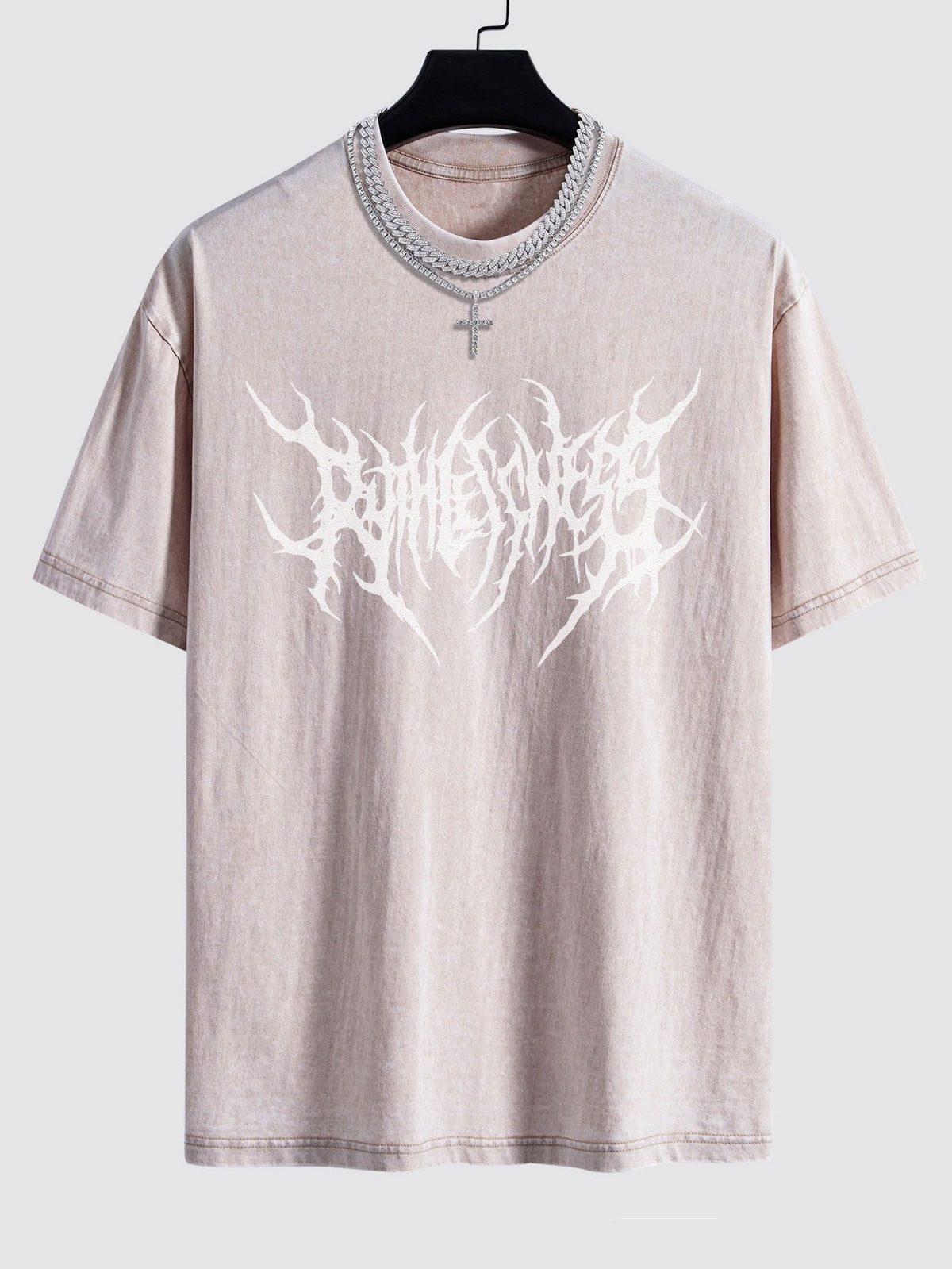 Gothic Slogan Print Washed Drop Shoulder Oversize T-Shirt