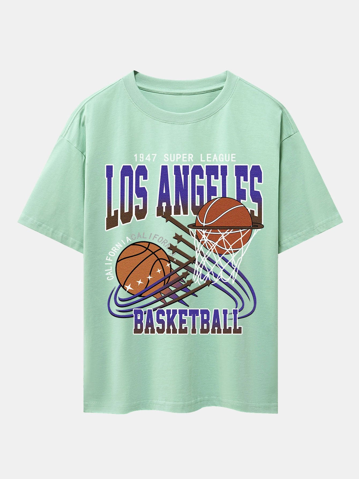 Los Angeles Basketball Print Drop Shoulder Oversize T-Shirt