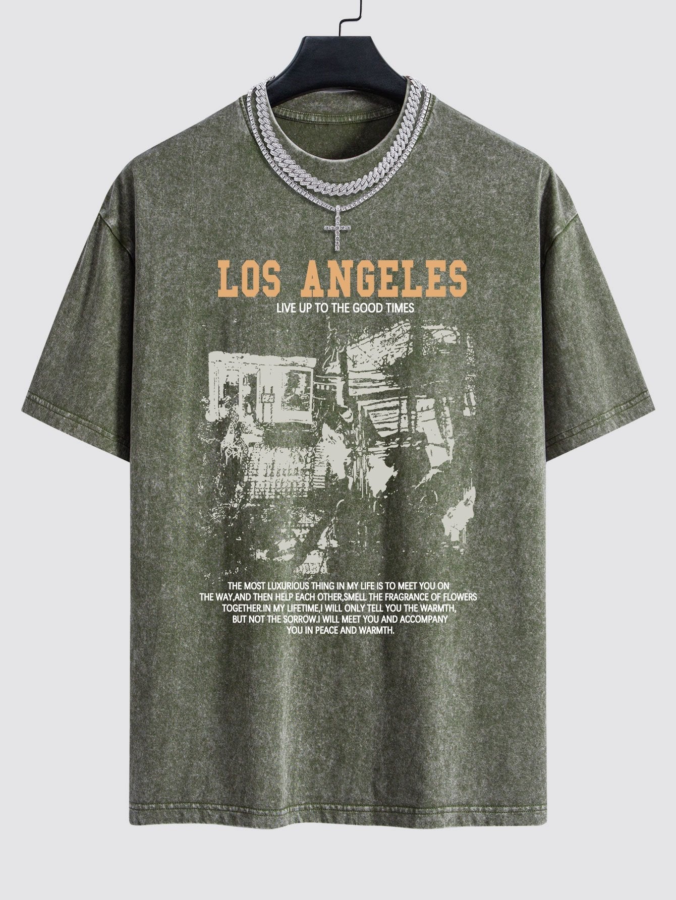 Los Angeles Illustration Print Washed Drop Shoulder Oversize T-Shirt
