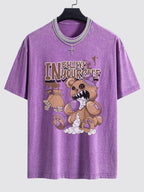 Violent Bear Slogan Print Washed Drop Shoulder Oversize T-Shirt