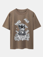 Money Bear Print Drop Shoulder Oversize T-Shirt