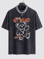 Slogan Graffiti Bear Print Washed Drop Shoulder Oversize T-Shirt