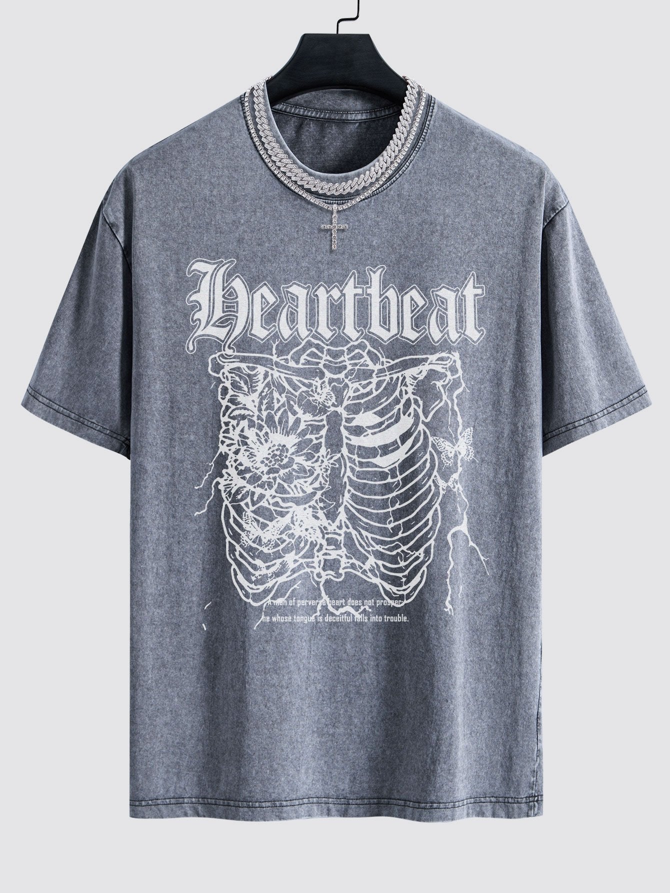 Slogan Skeleton Print Washed Drop Shoulder Oversize T-Shirt