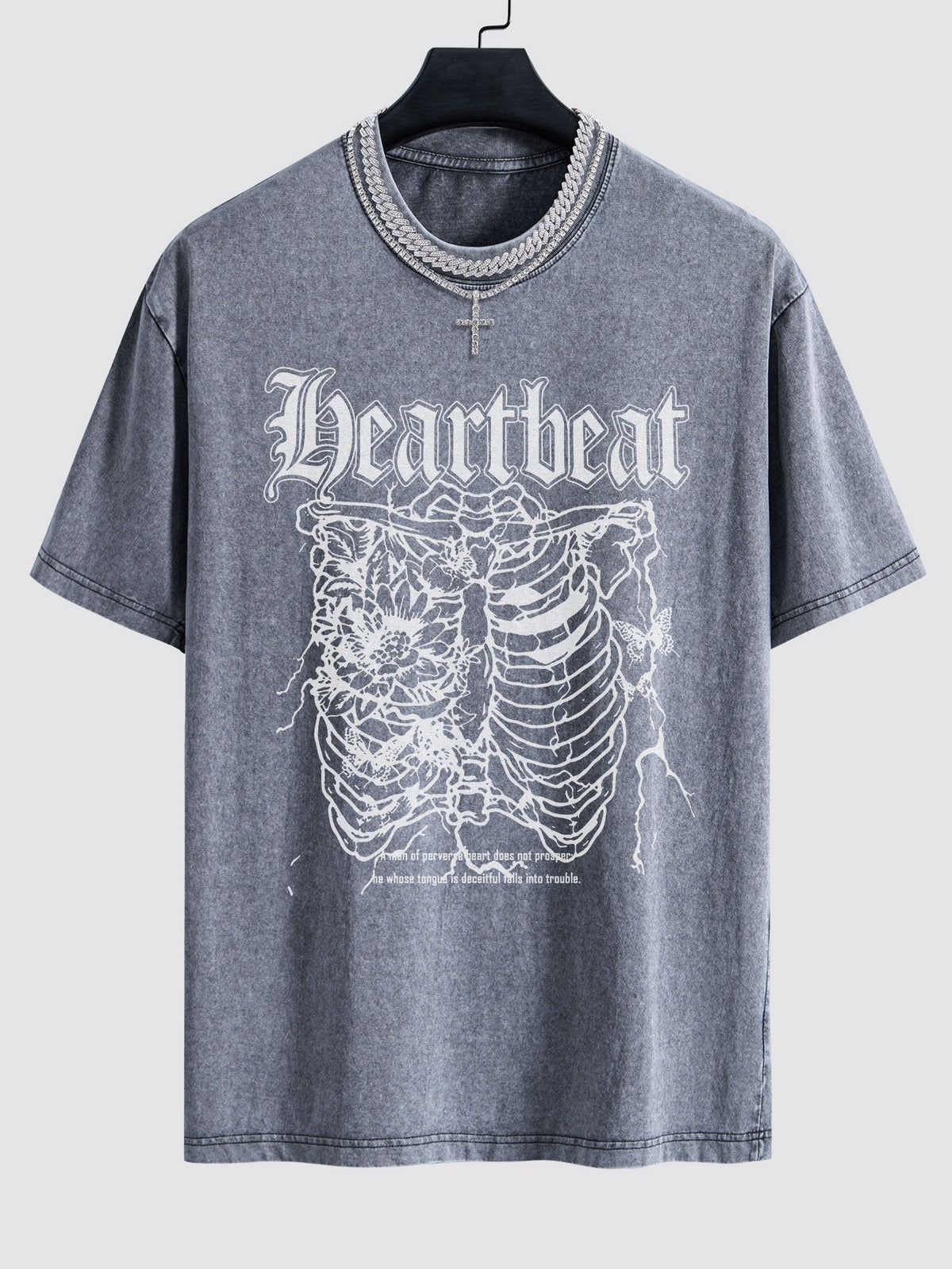 Slogan Skeleton Print Washed Drop Shoulder Oversize T-Shirt