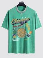 Chicago Basketball Print Washed Drop Shoulder Oversize T-Shirt