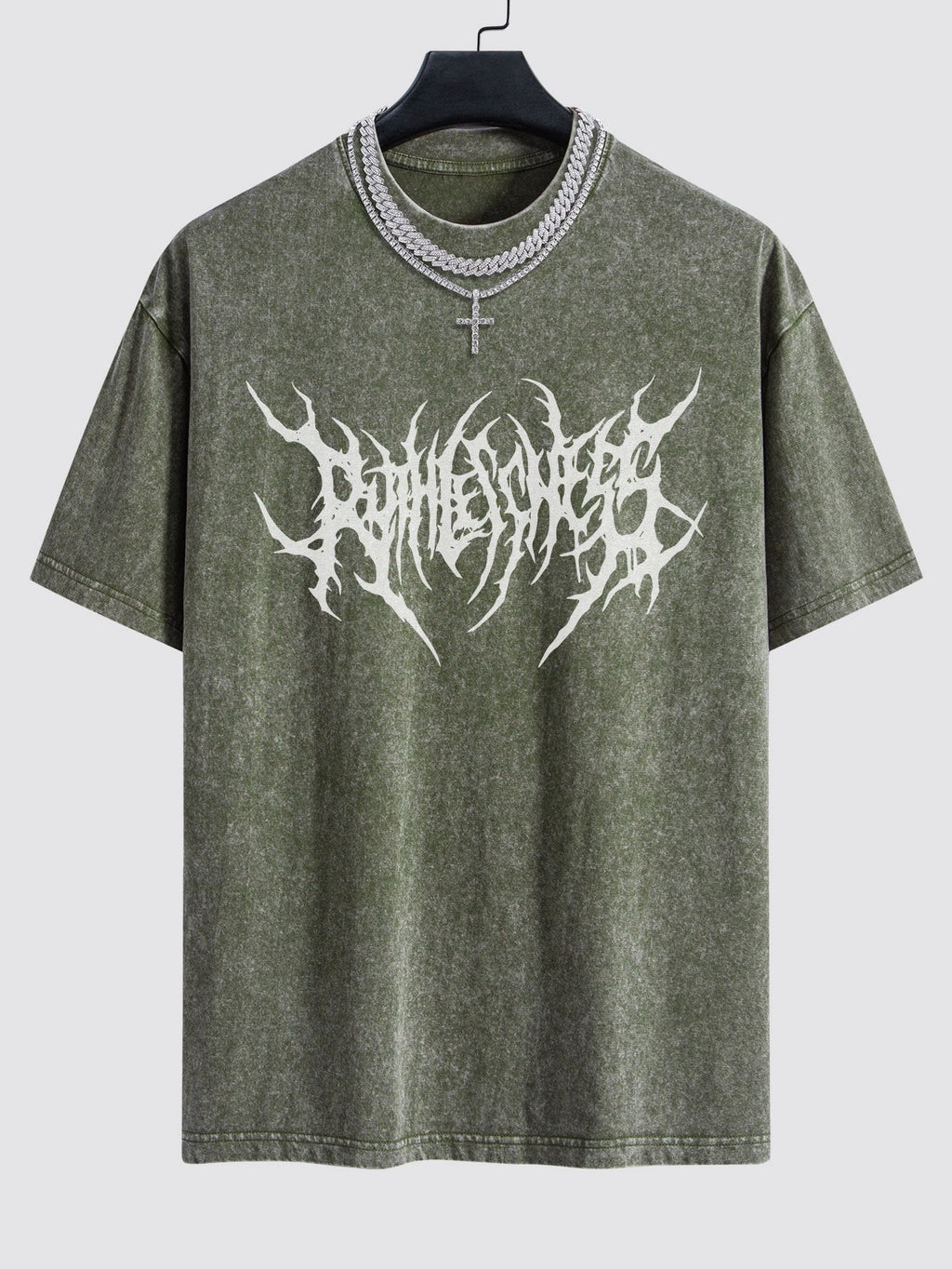 Gothic Slogan Print Washed Drop Shoulder Oversize T-Shirt