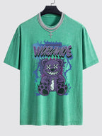 Tattered Bear Print Washed Drop Shoulder Oversize T-Shirt