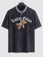 Slogan Bear Print Washed Drop Shoulder Oversize T-Shirt