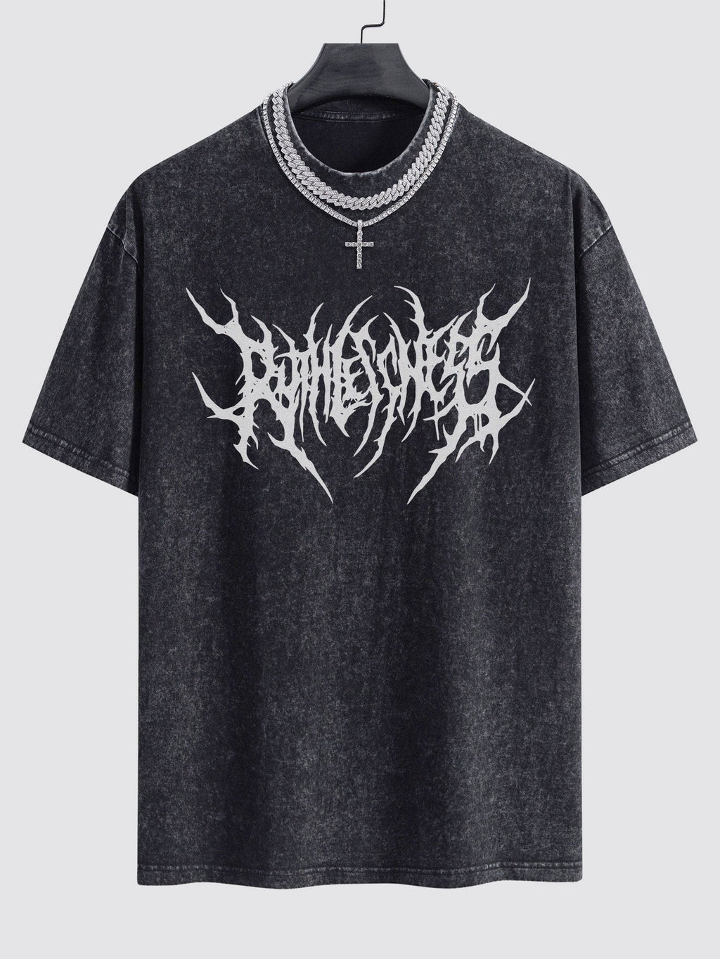 Gothic Slogan Print Washed Drop Shoulder Oversize T-Shirt