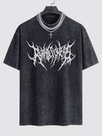 Gothic Slogan Print Washed Drop Shoulder Oversize T-Shirt