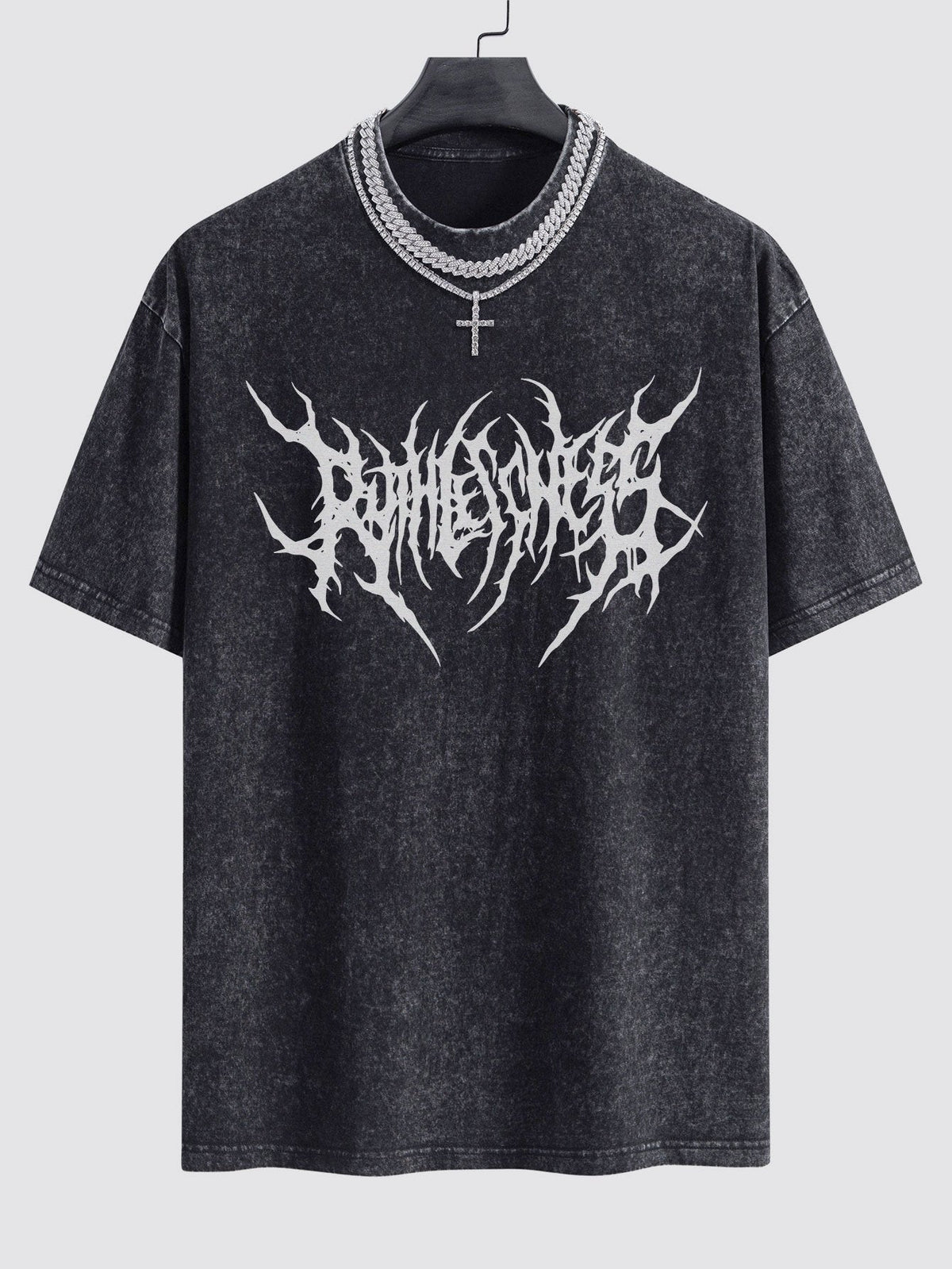 Gothic Slogan Print Washed Drop Shoulder Oversize T-Shirt