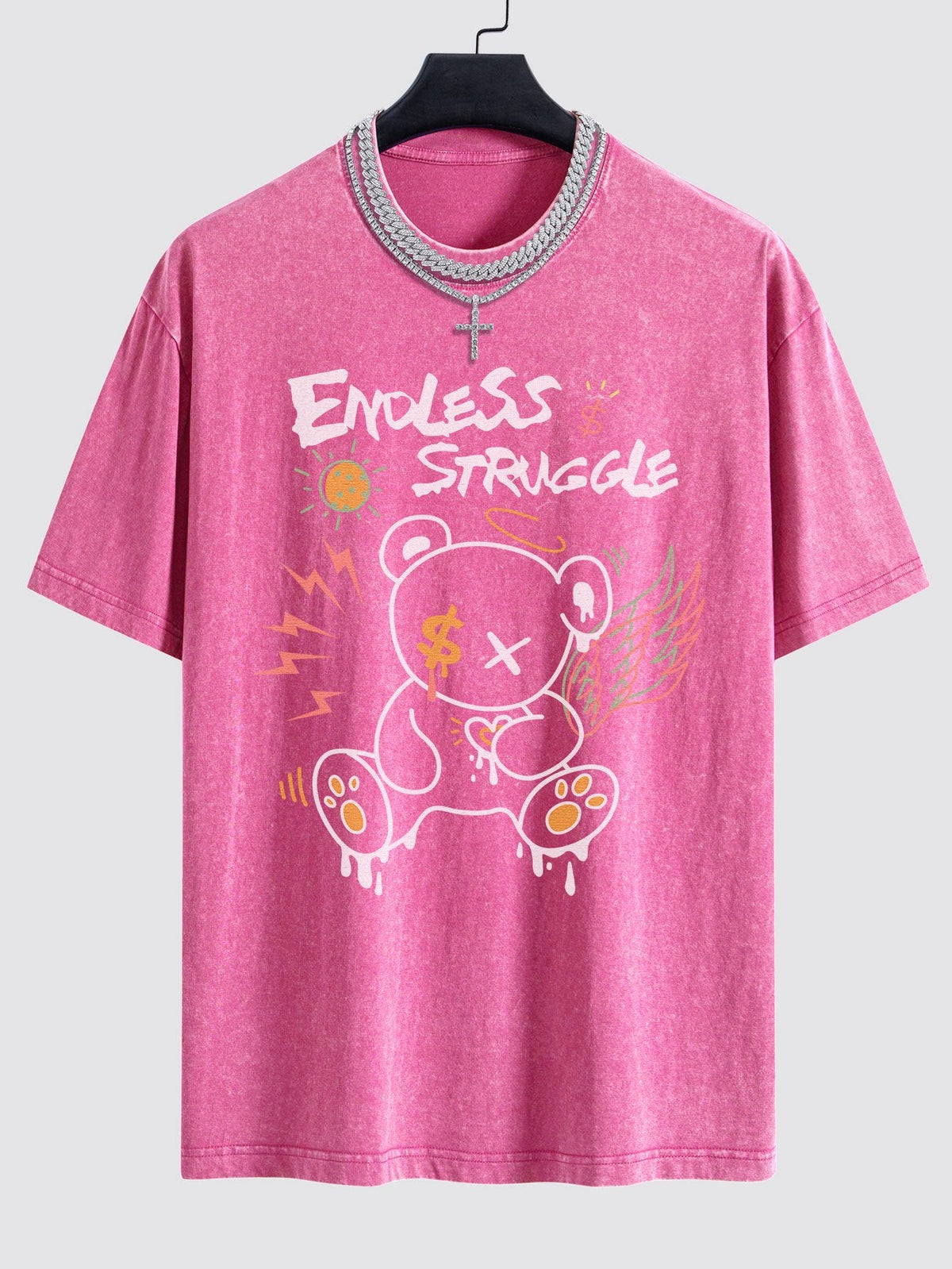 Graffiti Bear Print Washed Drop Shoulder Oversize T-Shirt