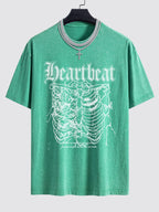 Slogan Skeleton Print Washed Drop Shoulder Oversize T-Shirt