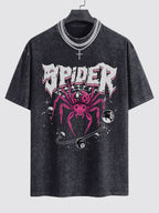 Spider Print Washed Drop Shoulder Oversize T-Shirt