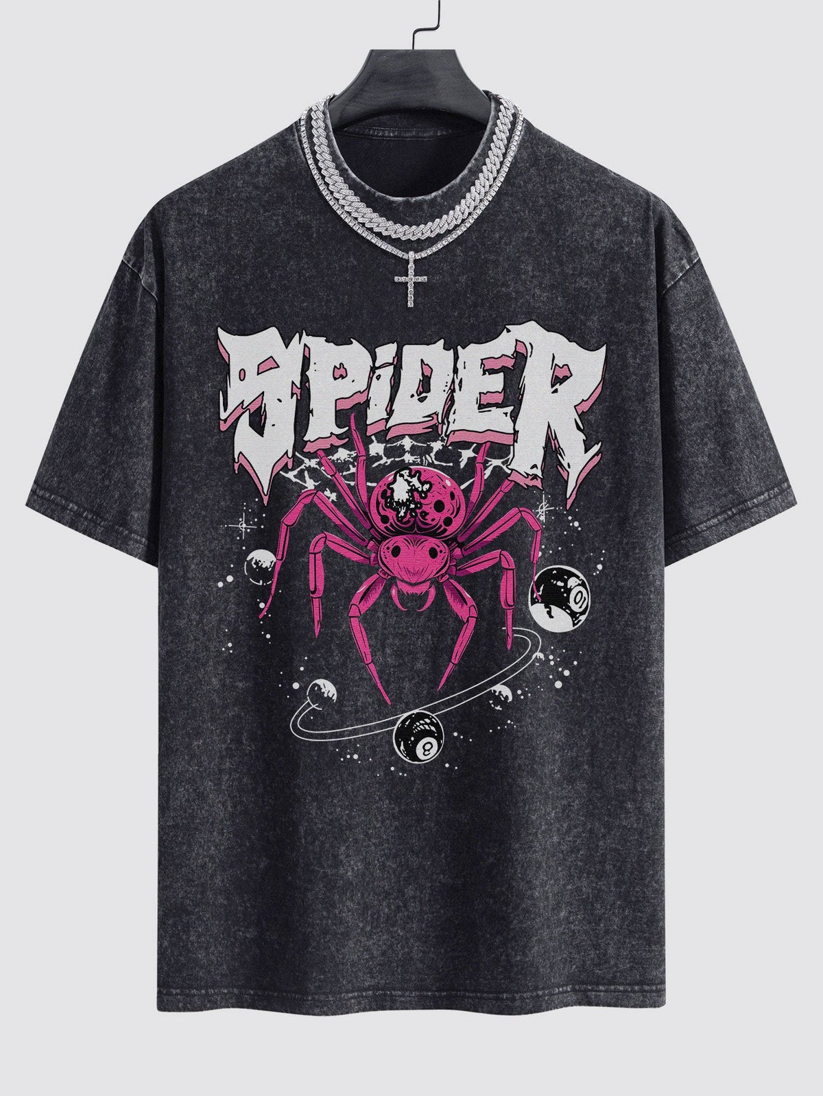 Spider Print Washed Drop Shoulder Oversize T-Shirt