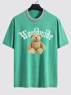Bear Print Washed Drop Shoulder Oversize T-Shirt