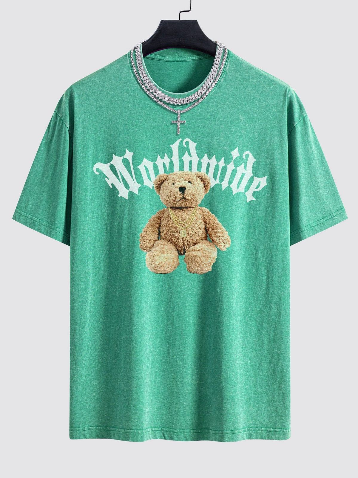 Bear Print Washed Drop Shoulder Oversize T-Shirt
