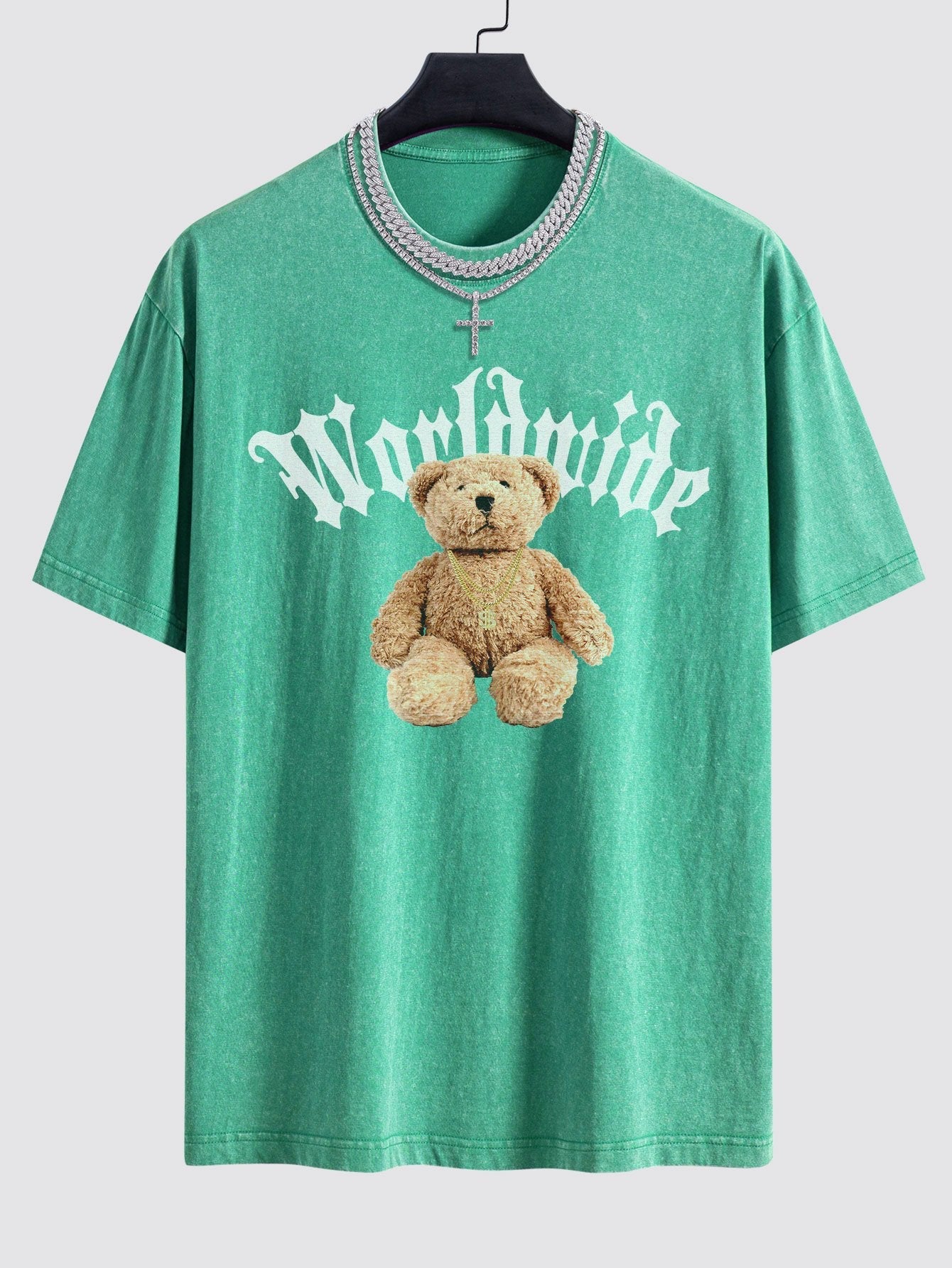 Bear Print Washed Drop Shoulder Oversize T-Shirt