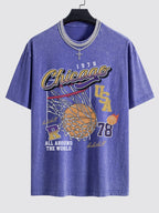 Chicago Basketball Print Washed Drop Shoulder Oversize T-Shirt
