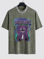 Tattered Bear Print Washed Drop Shoulder Oversize T-Shirt