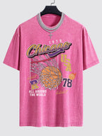 Chicago Basketball Print Washed Drop Shoulder Oversize T-Shirt