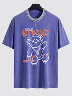Slogan Graffiti Bear Print Washed Drop Shoulder Oversize T-Shirt
