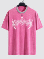 Goth Skull Print Washed Drop Shoulder Oversize T-Shirt