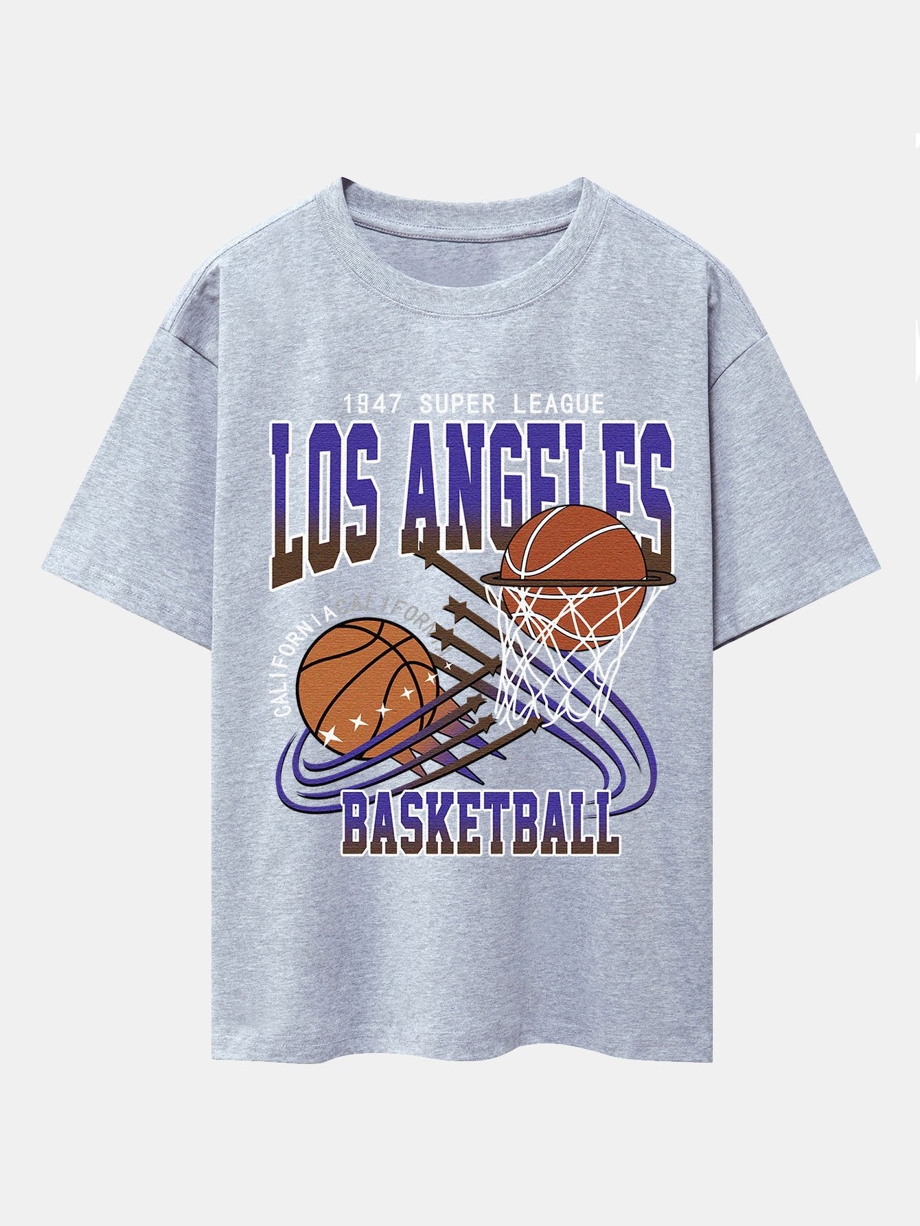Los Angeles Basketball Print Drop Shoulder Oversize T-Shirt
