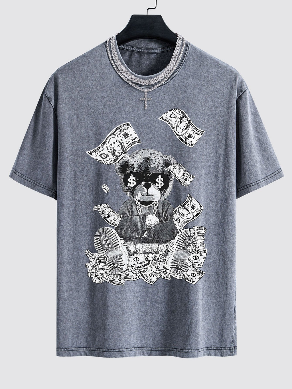 Money Bear Print Washed Drop Shoulder Oversize T-Shirt