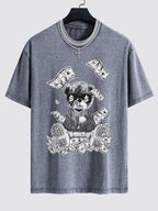 Money Bear Print Washed Drop Shoulder Oversize T-Shirt