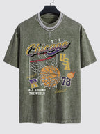 Chicago Basketball Print Washed Drop Shoulder Oversize T-Shirt
