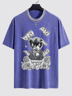 Money Bear Print Washed Drop Shoulder Oversize T-Shirt