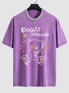 Graffiti Bear Print Washed Drop Shoulder Oversize T-Shirt