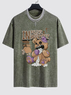 Violent Bear Slogan Print Washed Drop Shoulder Oversize T-Shirt