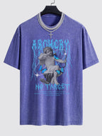 Character Slogan Print Washed Drop Shoulder Oversize T-Shirt