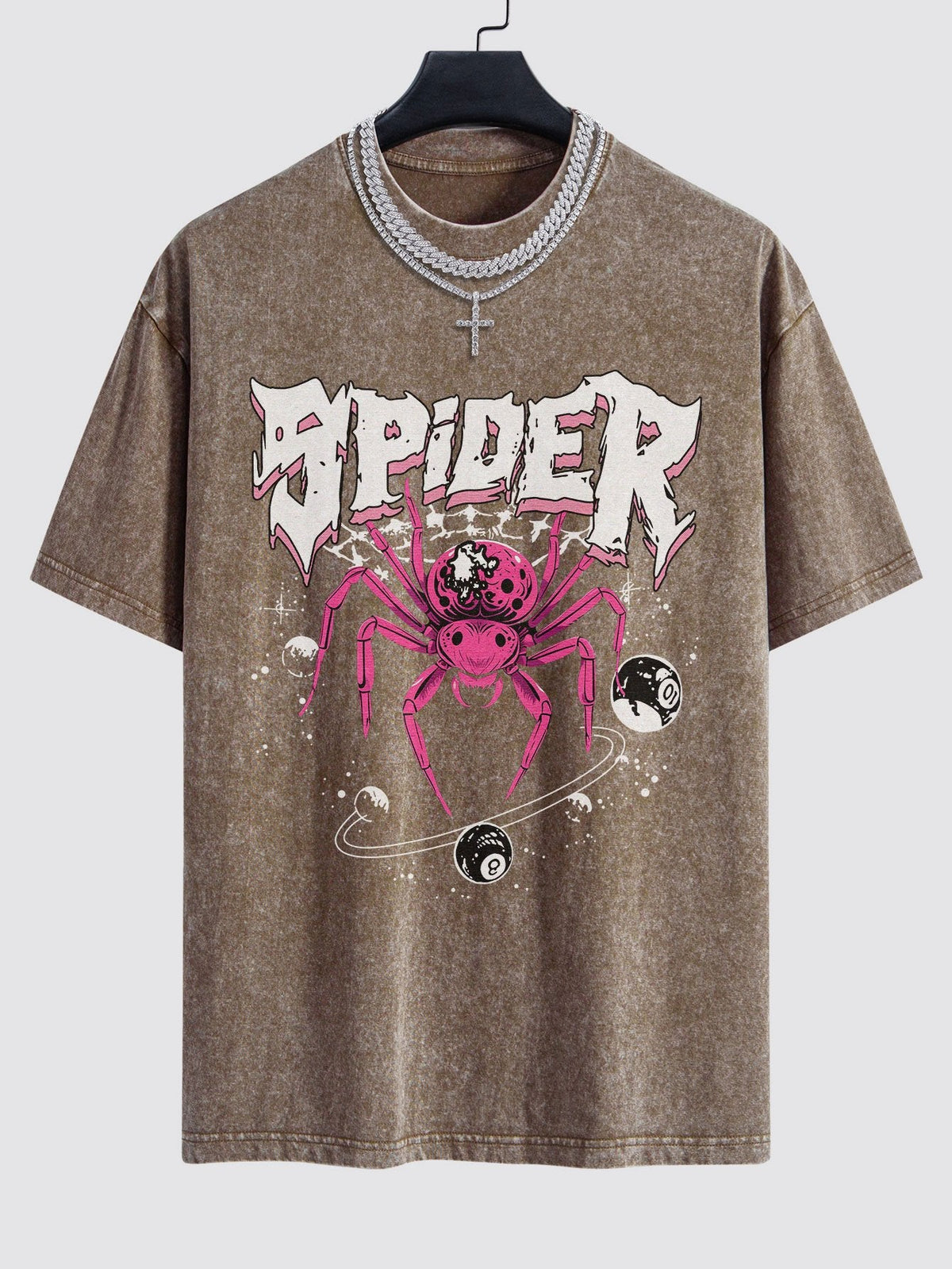 Spider Print Washed Drop Shoulder Oversize T-Shirt