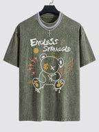 Graffiti Bear Print Washed Drop Shoulder Oversize T-Shirt