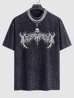 Goth Skull Print Washed Drop Shoulder Oversize T-Shirt