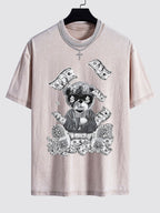 Money Bear Print Washed Drop Shoulder Oversize T-Shirt