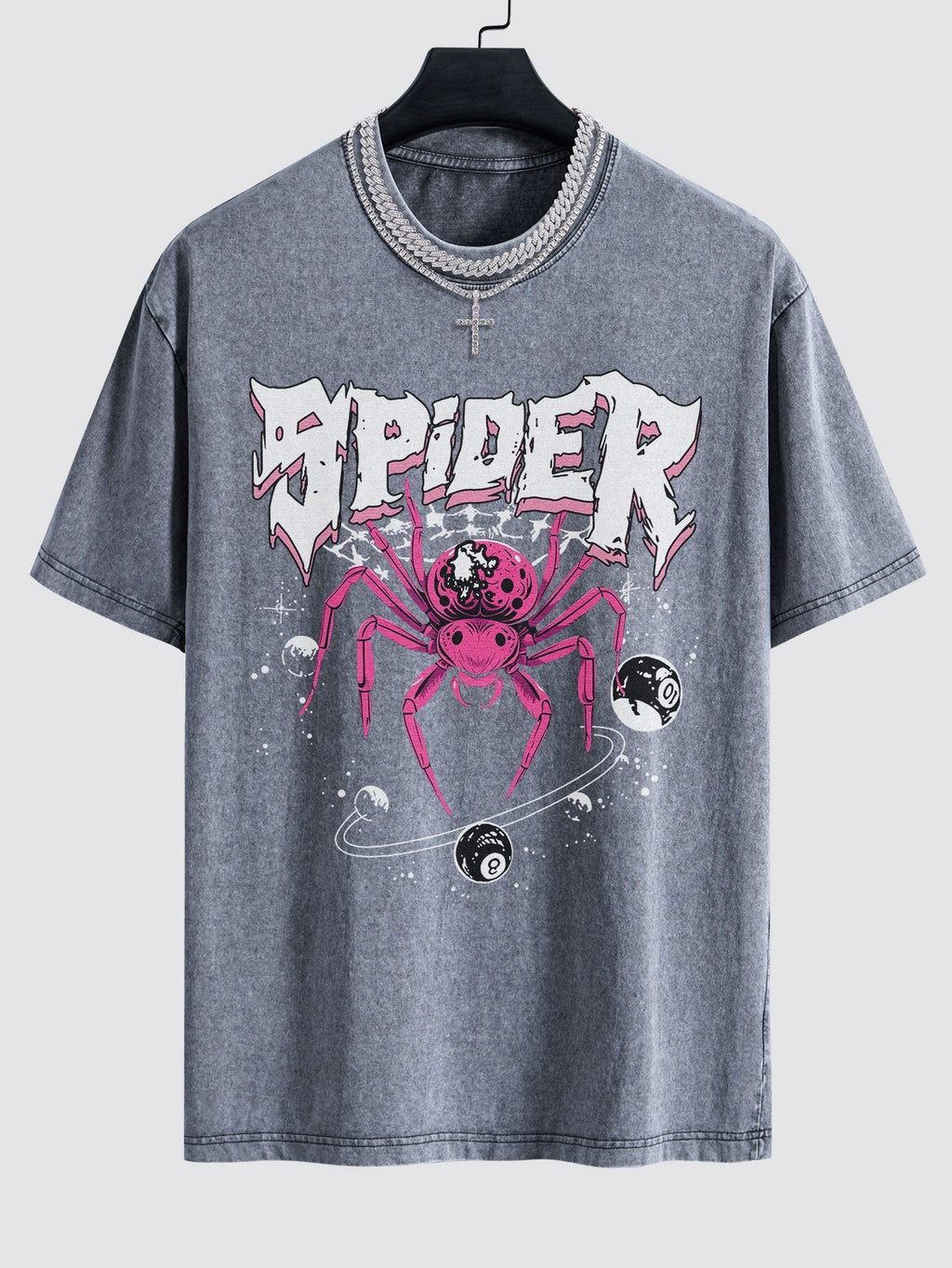 Spider Print Washed Drop Shoulder Oversize T-Shirt