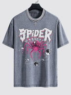 Spider Print Washed Drop Shoulder Oversize T-Shirt