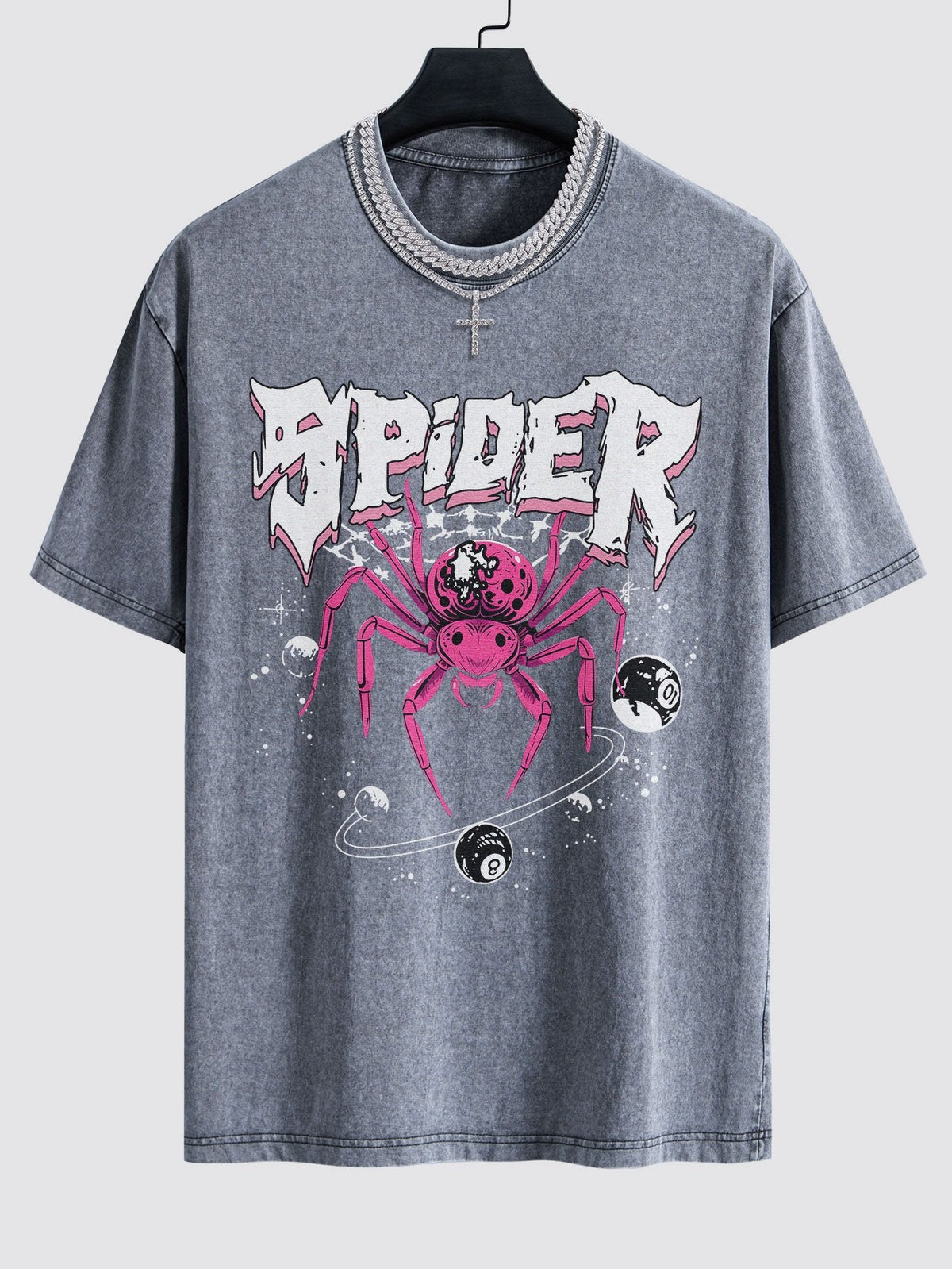 Spider Print Washed Drop Shoulder Oversize T-Shirt