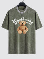 Bear Print Washed Drop Shoulder Oversize T-Shirt