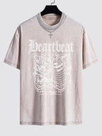 Slogan Skeleton Print Washed Drop Shoulder Oversize T-Shirt