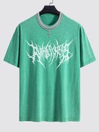Gothic Slogan Print Washed Drop Shoulder Oversize T-Shirt