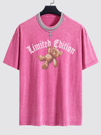 Slogan Bear Print Washed Drop Shoulder Oversize T-Shirt