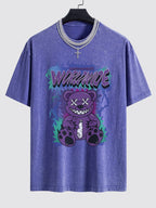 Tattered Bear Print Washed Drop Shoulder Oversize T-Shirt