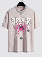 Spider Print Washed Drop Shoulder Oversize T-Shirt