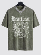 Slogan Skeleton Print Washed Drop Shoulder Oversize T-Shirt